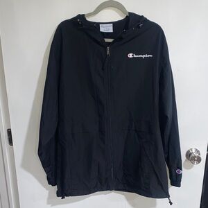 Champion Black Hooded Zip Jacket with Script Logo